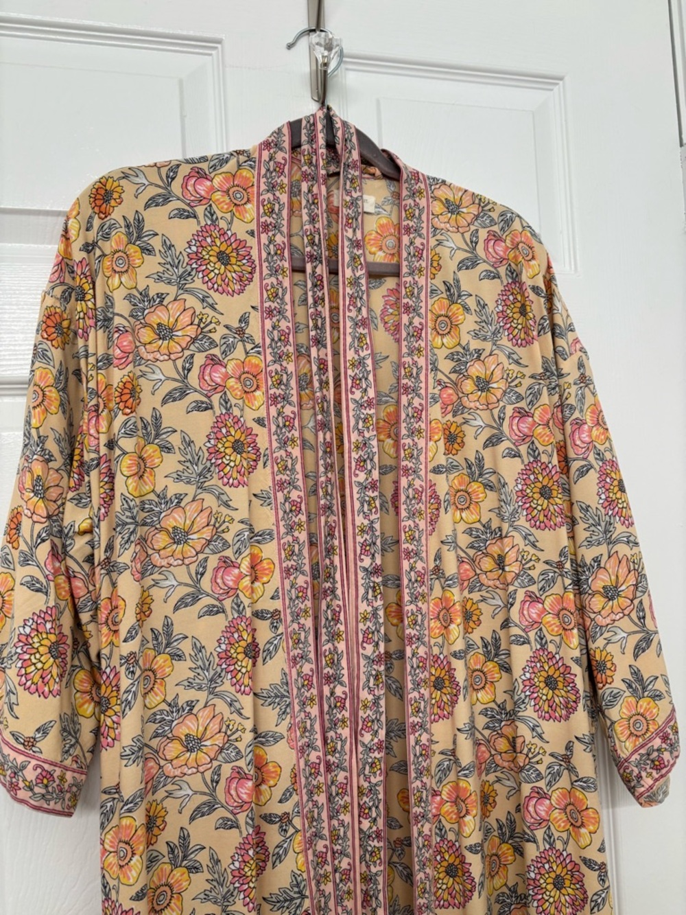 Cost Plus World Market Floral Kimono in Beige, Pink & Yellow